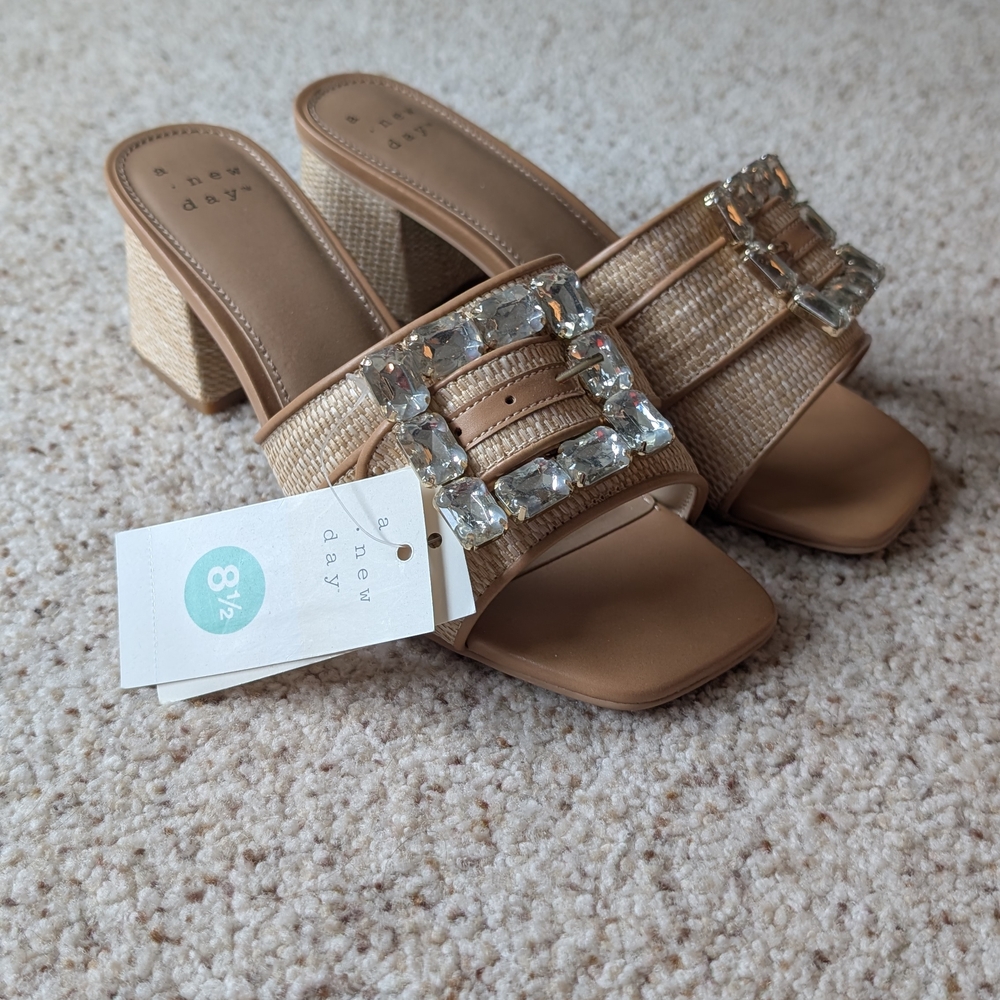 a new day Beige Embellished Block Heel Mules